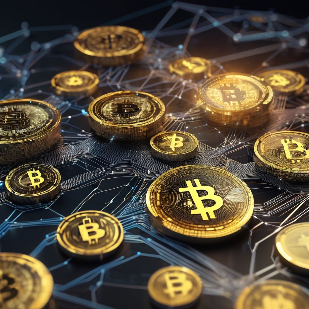 區塊鏈網絡與加密貨幣概念圖